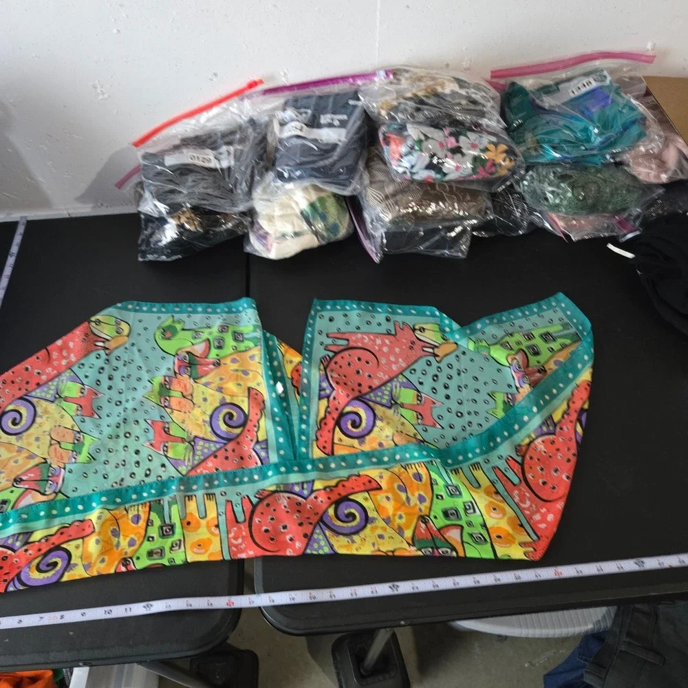 Abstract Dog Cat Print Sheer Button Poncho One Size Vibrant Art Maximalist Flowy